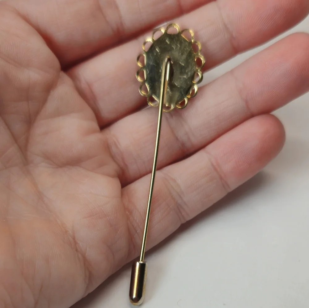 Vintage Blue Flower Cross Stitch Stick Pin Gold Tone